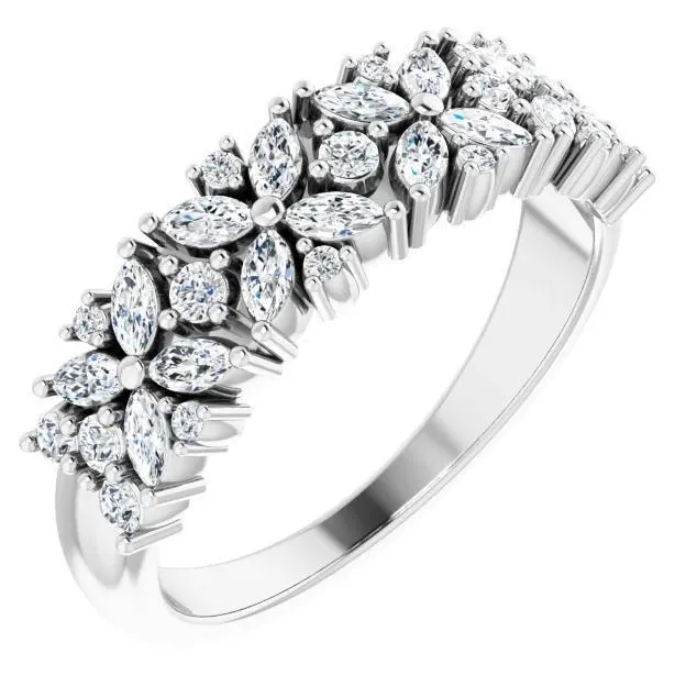 Fire Brilliance Rings Juliette Round and Marquise Diamond or Moissanite 12 Eternity Floral Wedding Anniversary Band