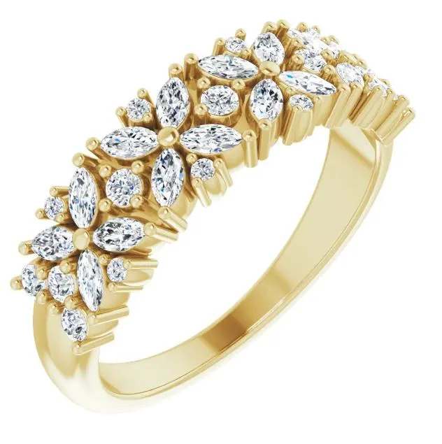 Fire Brilliance Rings Juliette Round and Marquise Diamond or Moissanite 12 Eternity Floral Wedding Anniversary Band