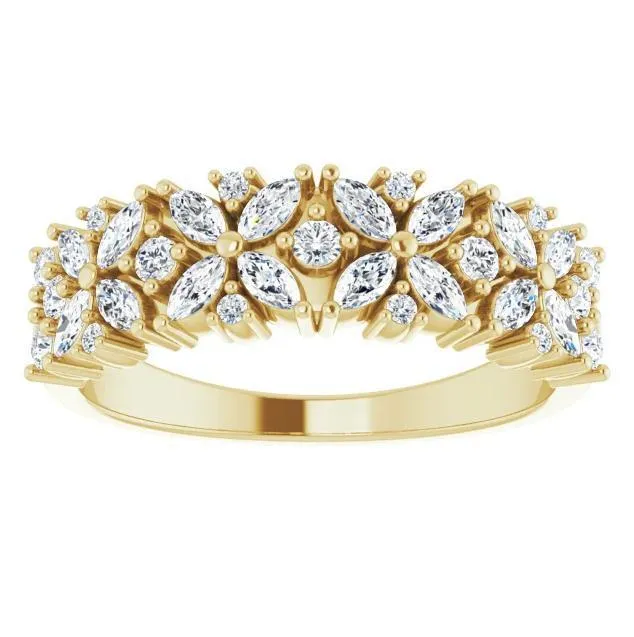 Fire Brilliance Rings Juliette Round and Marquise Diamond or Moissanite 12 Eternity Floral Wedding Anniversary Band