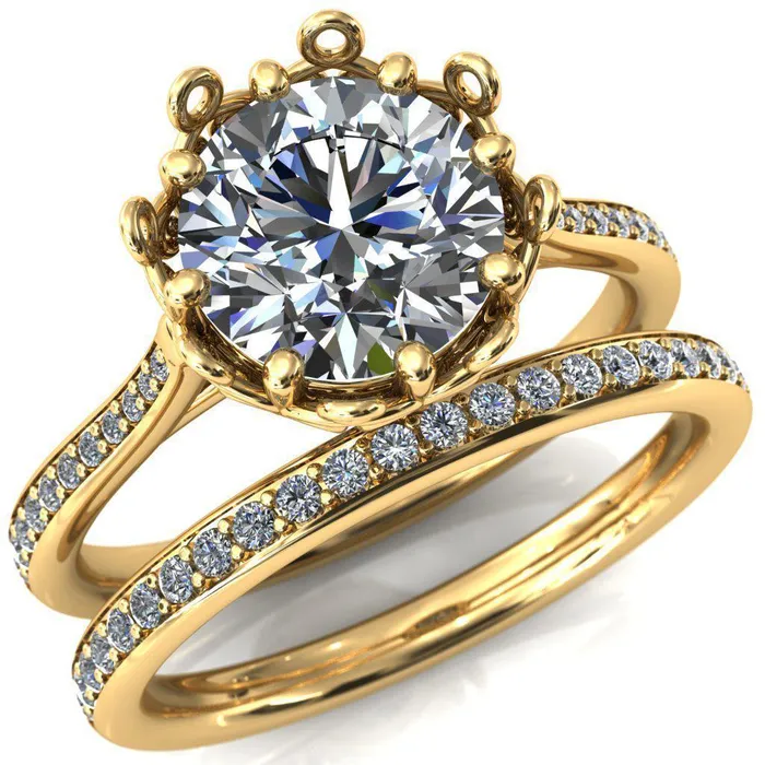 Fire Brilliance Rings Katherine Round Center Stone Bezel Filigree Heart Crown Diamond Neck Channel Set Ring