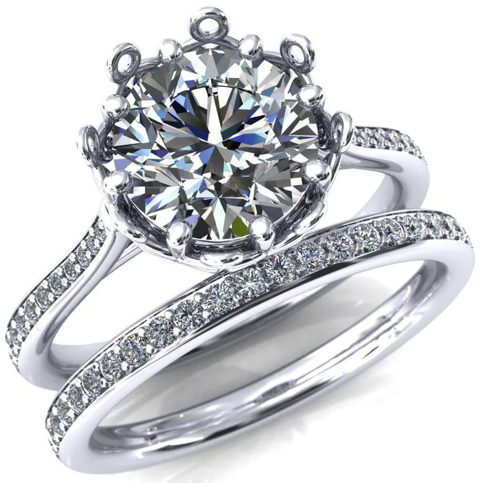 Fire Brilliance Rings Katherine Round Center Stone Bezel Filigree Heart Crown Diamond Neck Channel Set Ring