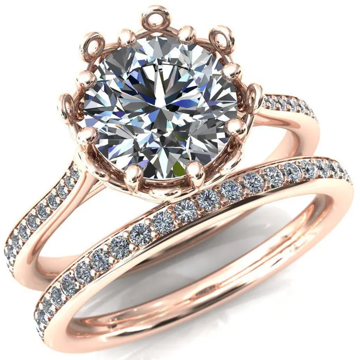 Fire Brilliance Rings Katherine Round Center Stone Bezel Filigree Heart Crown Diamond Neck Channel Set Ring