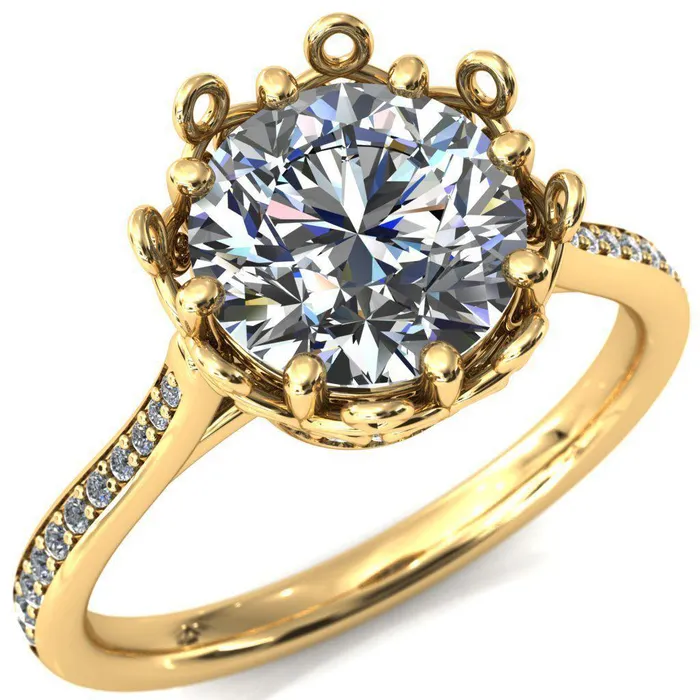 Fire Brilliance Rings Katherine Round Center Stone Bezel Filigree Heart Crown Diamond Neck Channel Set Ring
