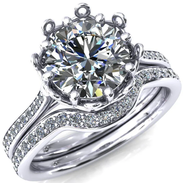 Fire Brilliance Rings Katherine Round Center Stone Bezel Filigree Heart Crown Diamond Neck Channel Set Ring