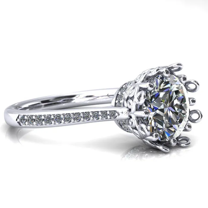 Fire Brilliance Rings Katherine Round Center Stone Bezel Filigree Heart Crown Diamond Neck Channel Set Ring