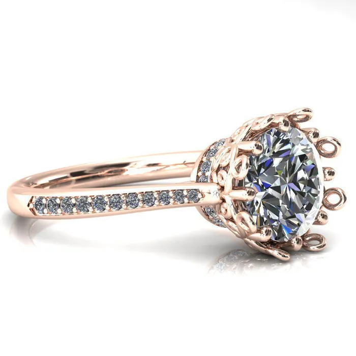 Fire Brilliance Rings Katherine Round Center Stone Bezel Filigree Heart Crown Diamond Neck Channel Set Ring