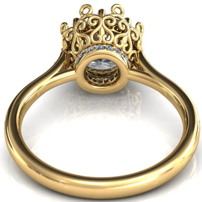 Fire Brilliance Rings Katherine Round Center Stone Bezel Filigree Heart Crown Diamond Neck Channel Set Ring