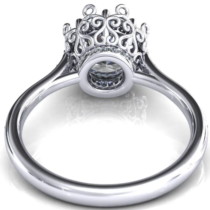 Fire Brilliance Rings Katherine Round Center Stone Bezel Filigree Heart Crown Diamond Neck Channel Set Ring