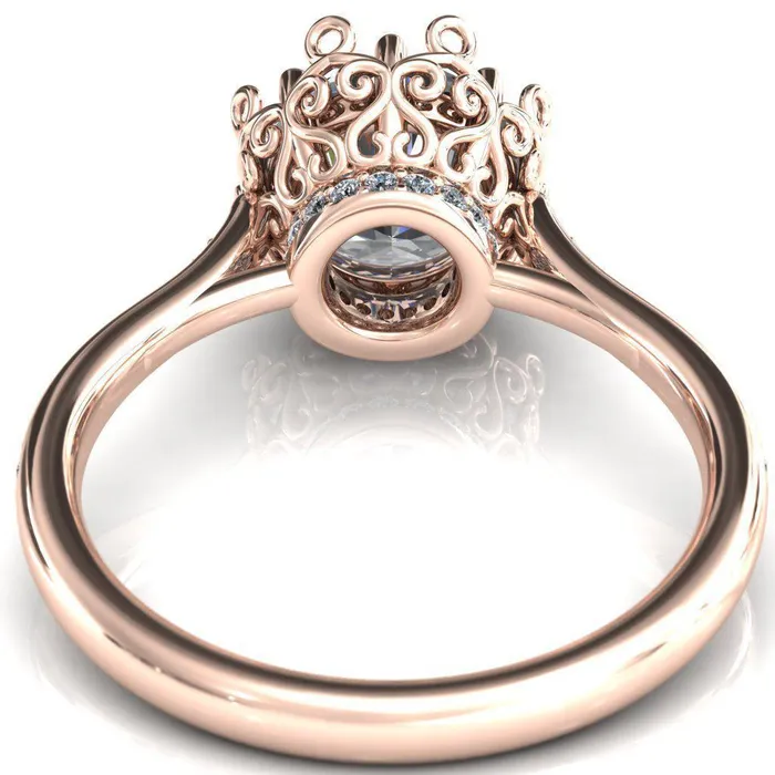 Fire Brilliance Rings Katherine Round Center Stone Bezel Filigree Heart Crown Diamond Neck Channel Set Ring