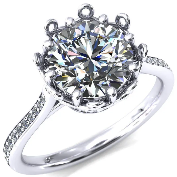 Fire Brilliance Rings Katherine Round Center Stone Bezel Filigree Heart Crown Diamond Neck Channel Set Ring