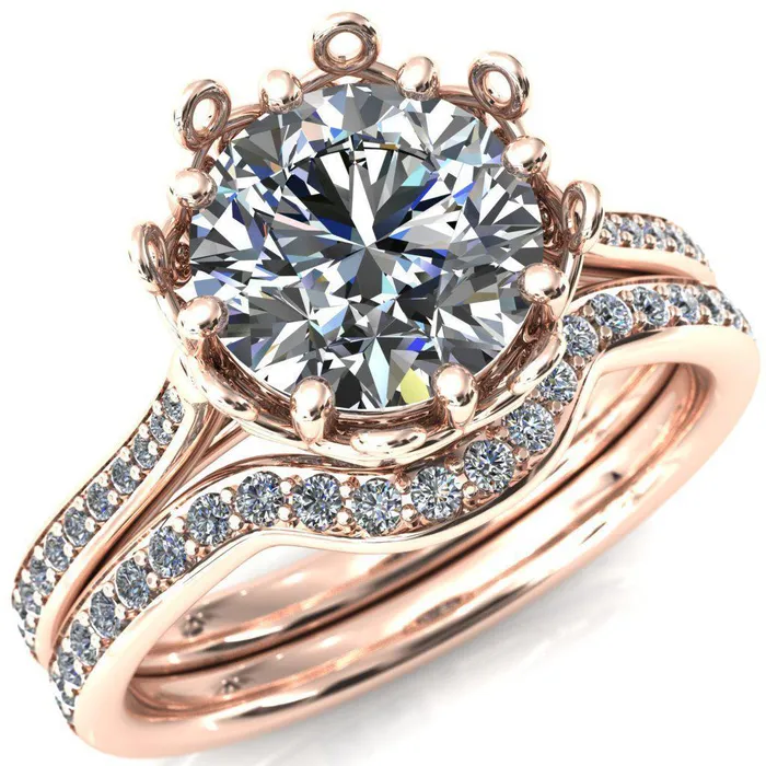 Fire Brilliance Rings Katherine Round Center Stone Bezel Filigree Heart Crown Diamond Neck Channel Set Ring