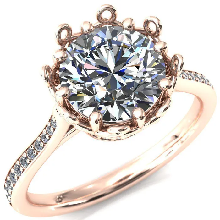 Fire Brilliance Rings Katherine Round Center Stone Bezel Filigree Heart Crown Diamond Neck Channel Set Ring