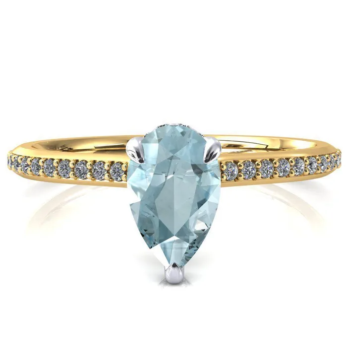 Fire Brilliance Rings Kiki Pear Aqua Blue Spinel 3 Prongs Claw Floating Halo 12 Pinpoint Inverted Cathedral Ring