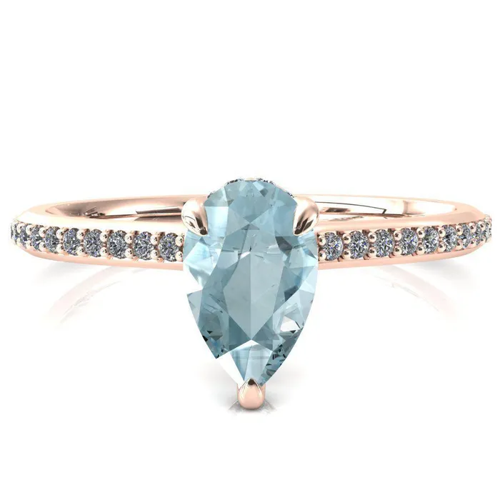 Fire Brilliance Rings Kiki Pear Aqua Blue Spinel 3 Prongs Claw Floating Halo 12 Pinpoint Inverted Cathedral Ring