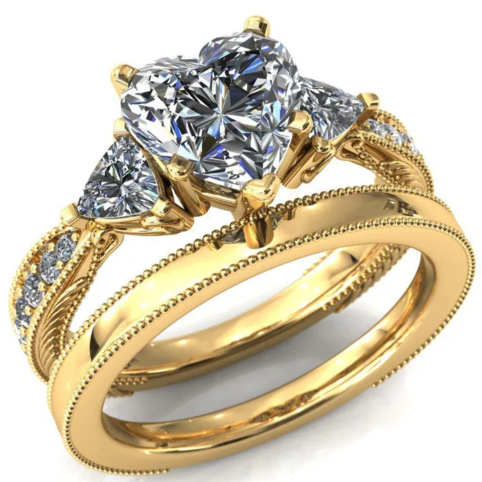 Fire Brilliance Rings Liah Heart Moissanite Side Trillion Milgrain Shank Diamond Ring