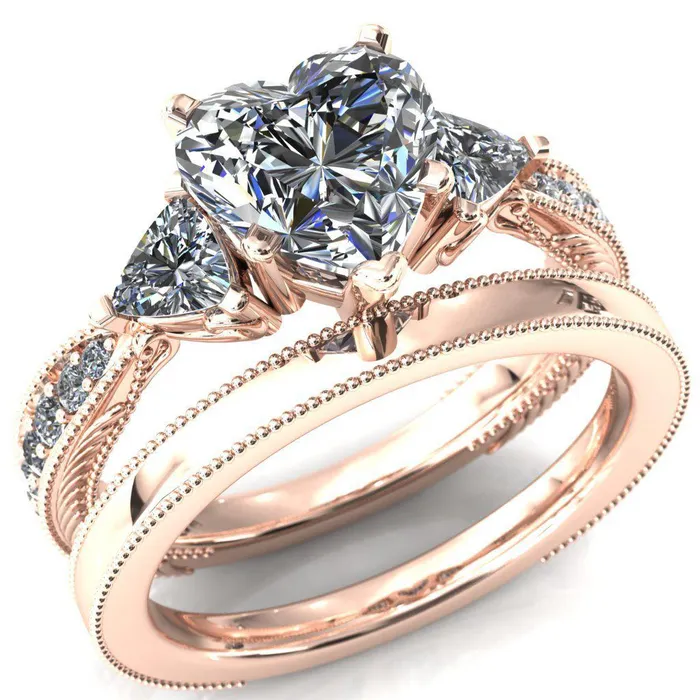 Fire Brilliance Rings Liah Heart Moissanite Side Trillion Milgrain Shank Diamond Ring