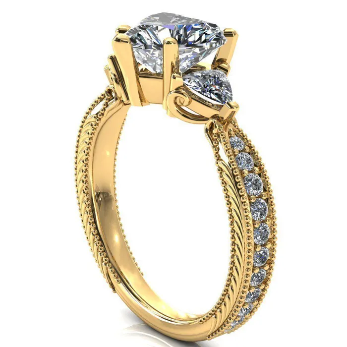Fire Brilliance Rings Liah Heart Moissanite Side Trillion Milgrain Shank Diamond Ring