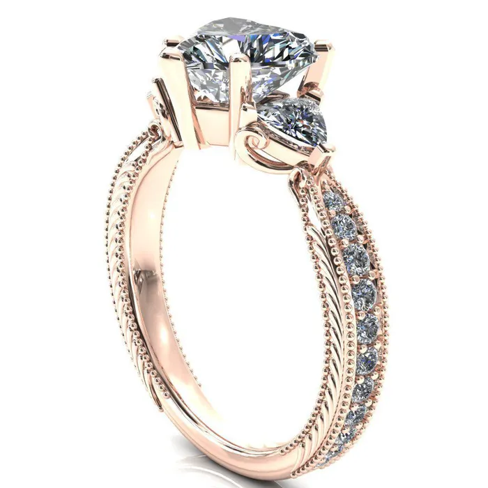 Fire Brilliance Rings Liah Heart Moissanite Side Trillion Milgrain Shank Diamond Ring