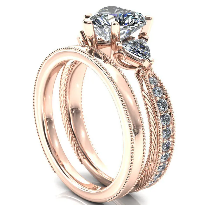 Fire Brilliance Rings Liah Heart Moissanite Side Trillion Milgrain Shank Diamond Ring