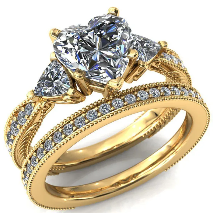 Fire Brilliance Rings Liah Heart Moissanite Side Trillion Milgrain Shank Diamond Ring