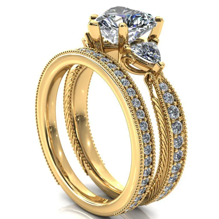 Fire Brilliance Rings Liah Heart Moissanite Side Trillion Milgrain Shank Diamond Ring
