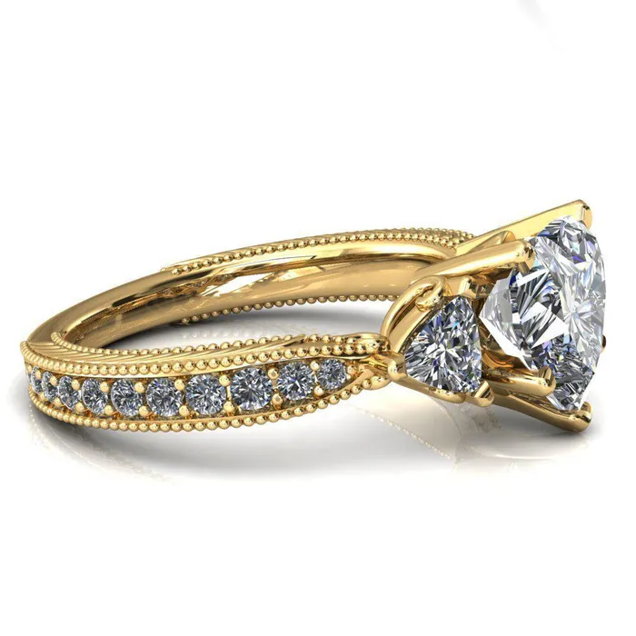 Fire Brilliance Rings Liah Heart Moissanite Side Trillion Milgrain Shank Diamond Ring