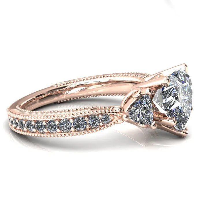 Fire Brilliance Rings Liah Heart Moissanite Side Trillion Milgrain Shank Diamond Ring
