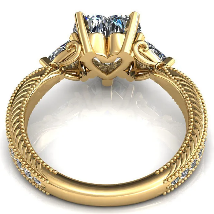 Fire Brilliance Rings Liah Heart Moissanite Side Trillion Milgrain Shank Diamond Ring