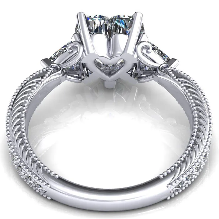 Fire Brilliance Rings Liah Heart Moissanite Side Trillion Milgrain Shank Diamond Ring