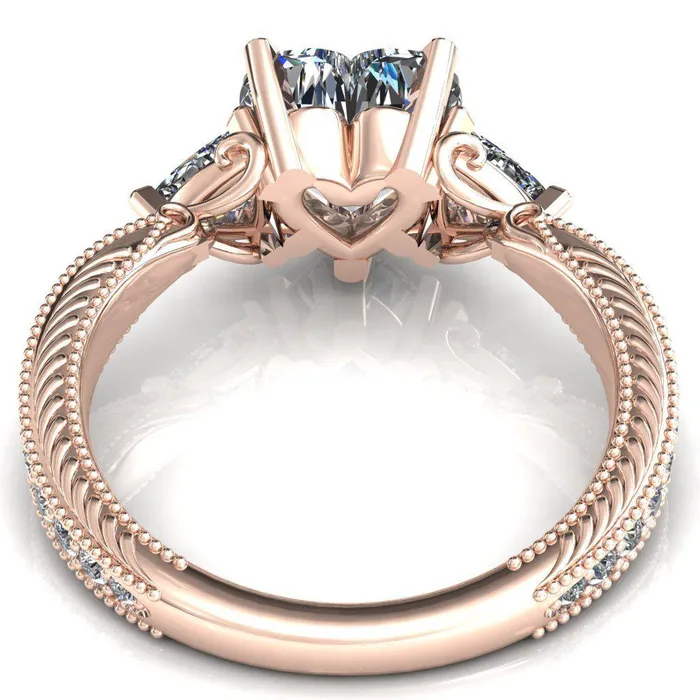 Fire Brilliance Rings Liah Heart Moissanite Side Trillion Milgrain Shank Diamond Ring