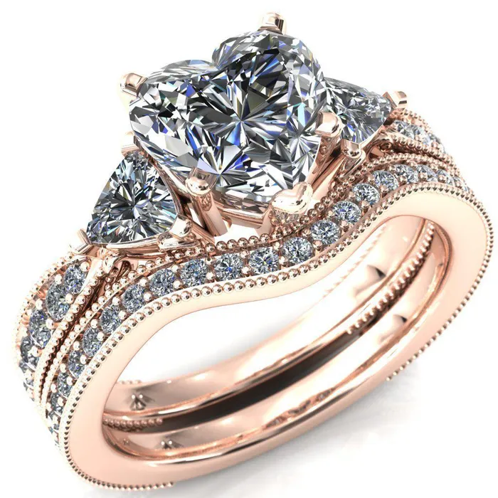Fire Brilliance Rings Liah Heart Moissanite Side Trillion Milgrain Shank Diamond Ring