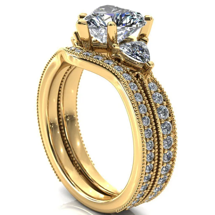 Fire Brilliance Rings Liah Heart Moissanite Side Trillion Milgrain Shank Diamond Ring