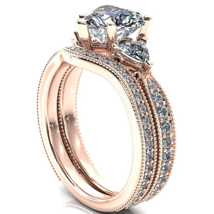 Fire Brilliance Rings Liah Heart Moissanite Side Trillion Milgrain Shank Diamond Ring