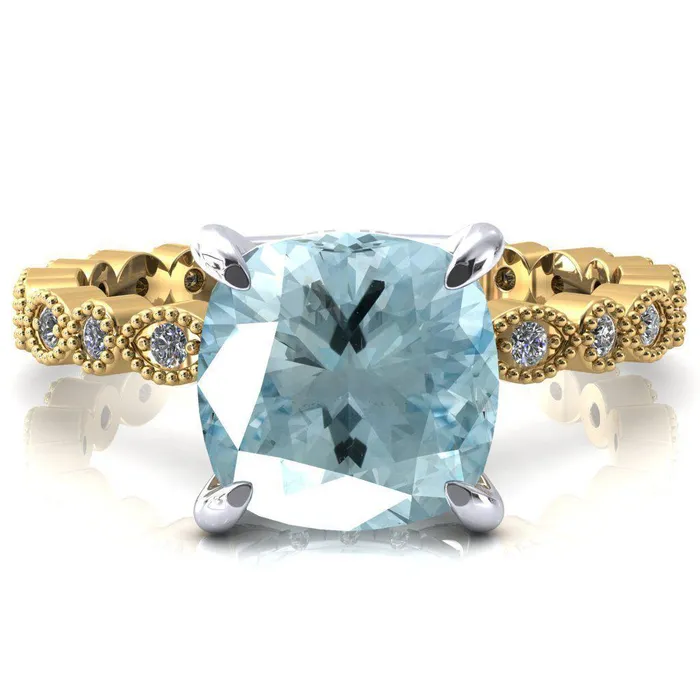 Fire Brilliance Rings Lizette Cushion Aqua Blue Spinel 4 Claw Prong 34 Eternity Milgrain Diamond Shank Engagement Ring Fire Brilliance Rings Lizette Cushion Aqua Blue Spinel 4 Claw Prong 34 Eternity Milgrain Diamond Shank Engagement Ring