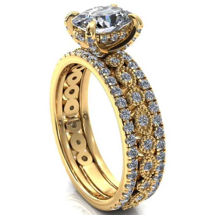 Fire Brilliance Rings Lizette Oval Center Stone 4 Claw Prong 34 Eternity Milgrain Diamond Shank Engagement Ring