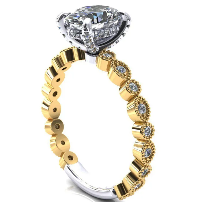 Fire Brilliance Rings Lizette Oval Center Stone 4 Claw Prong 34 Eternity Milgrain Diamond Shank Engagement Ring