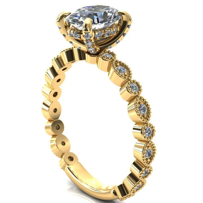 Fire Brilliance Rings Lizette Oval Center Stone 4 Claw Prong 34 Eternity Milgrain Diamond Shank Engagement Ring