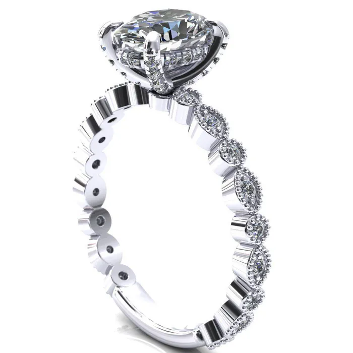 Fire Brilliance Rings Lizette Oval Center Stone 4 Claw Prong 34 Eternity Milgrain Diamond Shank Engagement Ring