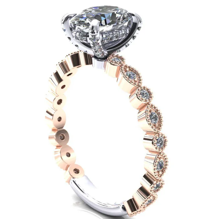 Fire Brilliance Rings Lizette Oval Center Stone 4 Claw Prong 34 Eternity Milgrain Diamond Shank Engagement Ring