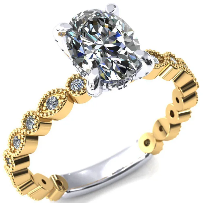 Fire Brilliance Rings Lizette Oval Center Stone 4 Claw Prong 34 Eternity Milgrain Diamond Shank Engagement Ring