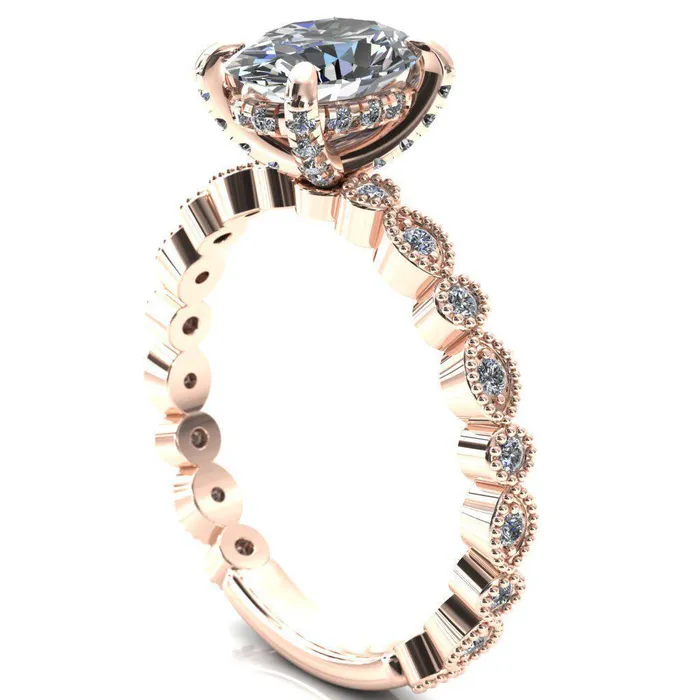 Fire Brilliance Rings Lizette Oval Center Stone 4 Claw Prong 34 Eternity Milgrain Diamond Shank Engagement Ring