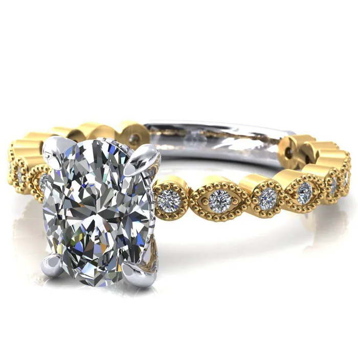 Fire Brilliance Rings Lizette Oval Center Stone 4 Claw Prong 34 Eternity Milgrain Diamond Shank Engagement Ring