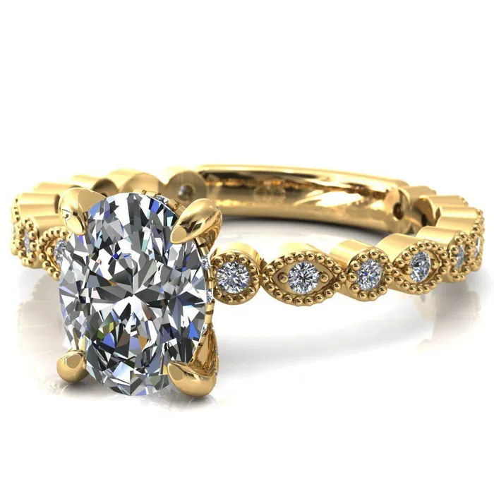Fire Brilliance Rings Lizette Oval Center Stone 4 Claw Prong 34 Eternity Milgrain Diamond Shank Engagement Ring