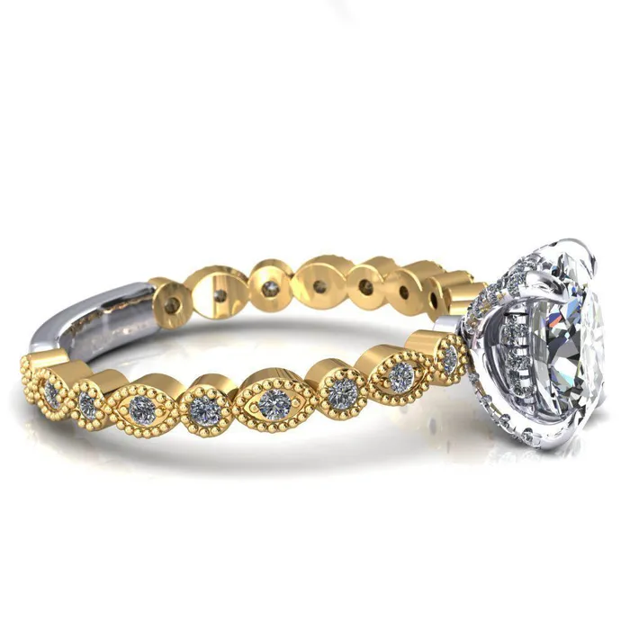 Fire Brilliance Rings Lizette Oval Center Stone 4 Claw Prong 34 Eternity Milgrain Diamond Shank Engagement Ring