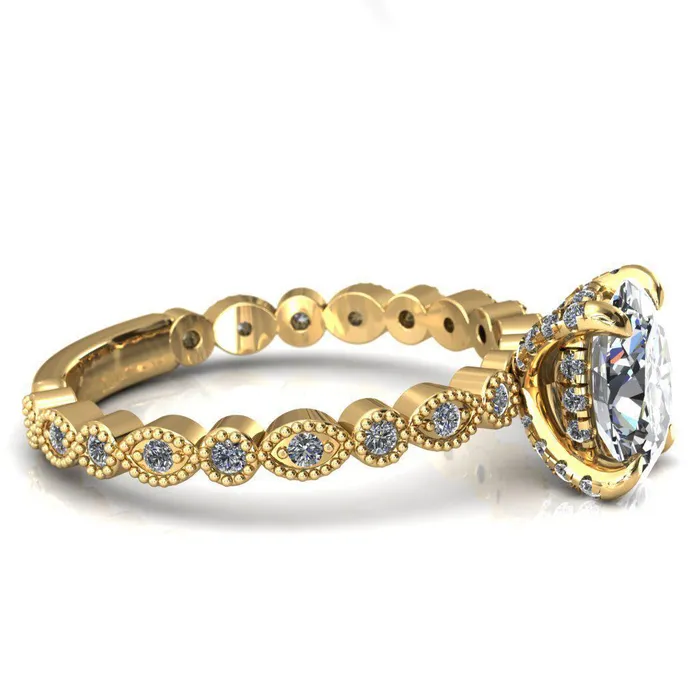 Fire Brilliance Rings Lizette Oval Center Stone 4 Claw Prong 34 Eternity Milgrain Diamond Shank Engagement Ring