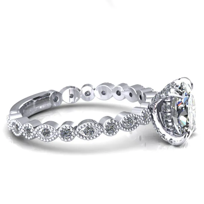 Fire Brilliance Rings Lizette Oval Center Stone 4 Claw Prong 34 Eternity Milgrain Diamond Shank Engagement Ring