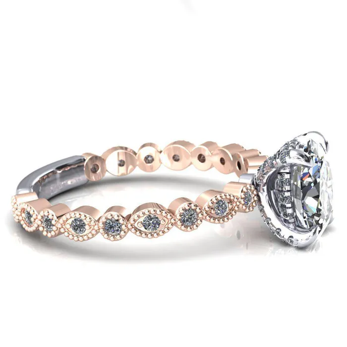 Fire Brilliance Rings Lizette Oval Center Stone 4 Claw Prong 34 Eternity Milgrain Diamond Shank Engagement Ring