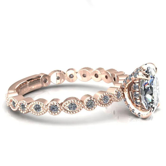 Fire Brilliance Rings Lizette Oval Center Stone 4 Claw Prong 34 Eternity Milgrain Diamond Shank Engagement Ring