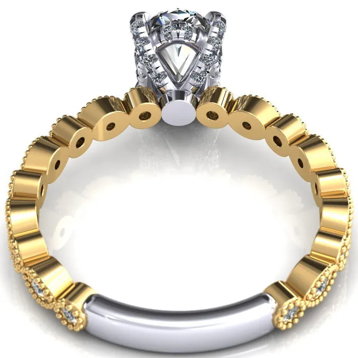 Fire Brilliance Rings Lizette Oval Center Stone 4 Claw Prong 34 Eternity Milgrain Diamond Shank Engagement Ring