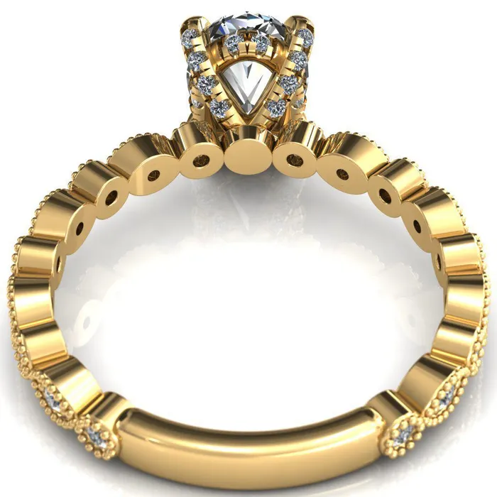 Fire Brilliance Rings Lizette Oval Center Stone 4 Claw Prong 34 Eternity Milgrain Diamond Shank Engagement Ring